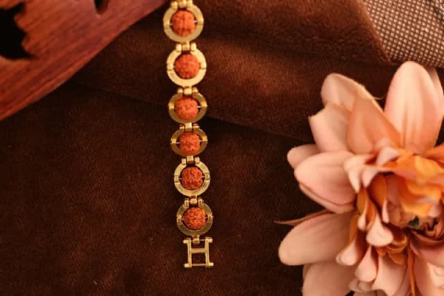Gold Rudraksha Bead Link Bracelet