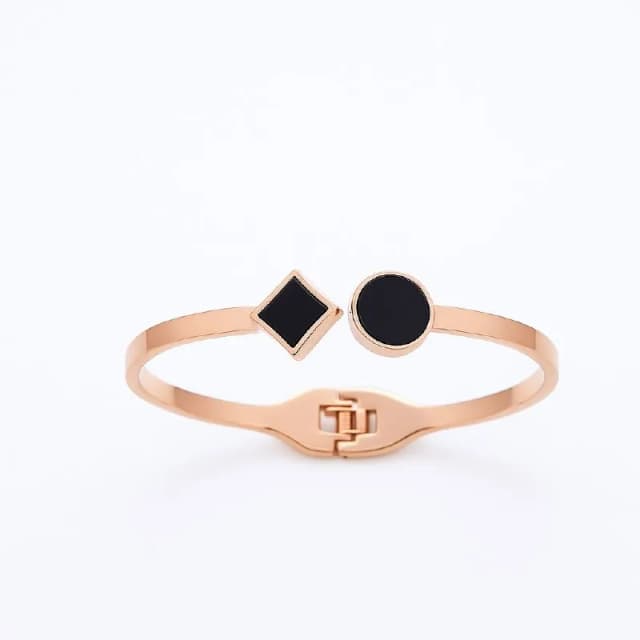 Rose Gold Black Geometric Kada Bracelet