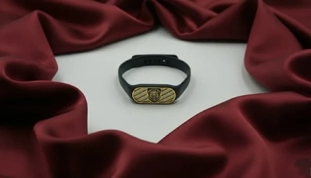Black Strap Gold Lion Crest Bracelet