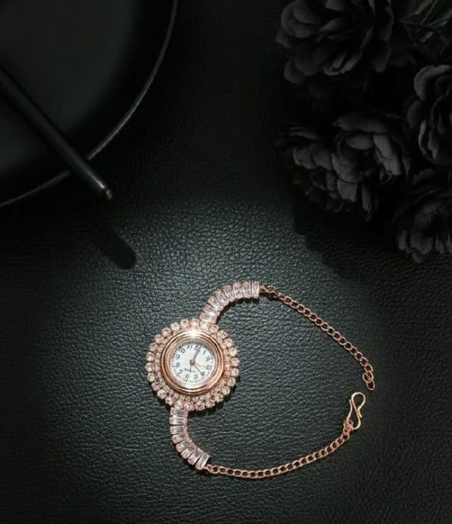 Rose Gold Crystal Halo Watch Bracelet