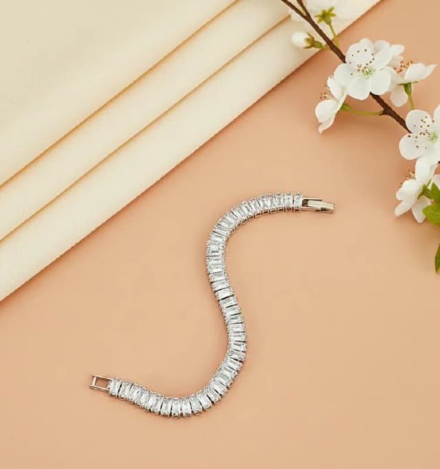 Silver White Baguette Tennis Bracelet