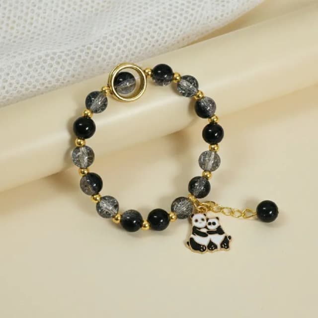 Black Grey Bead Panda Charm Bracelet