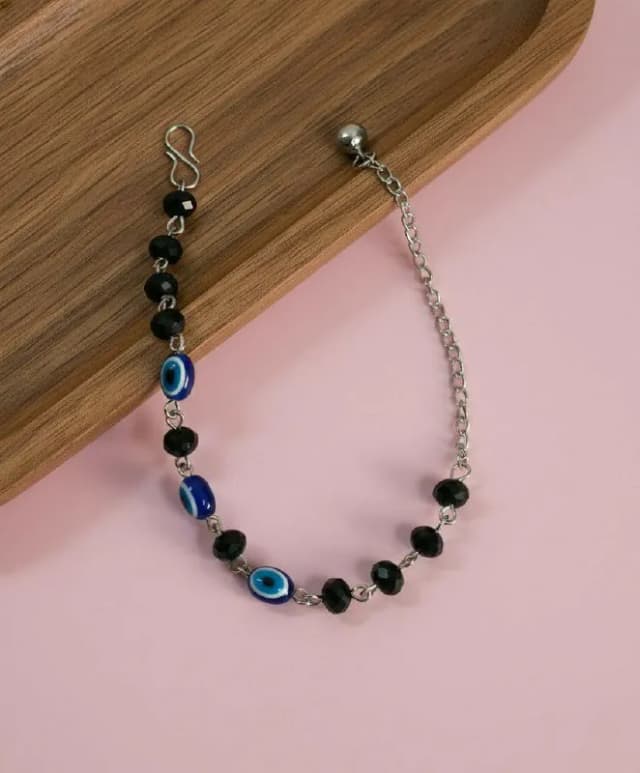 Blue Evil Eye Black Bead Bracelet