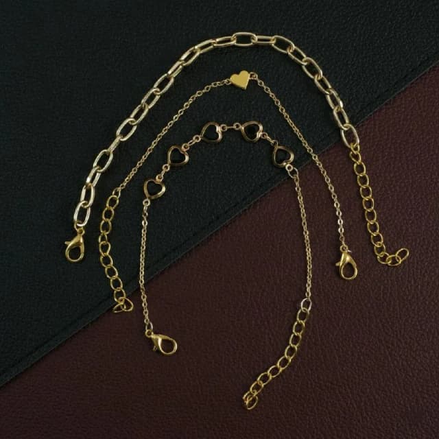 Gold Black Heart Layered Bracelet Set