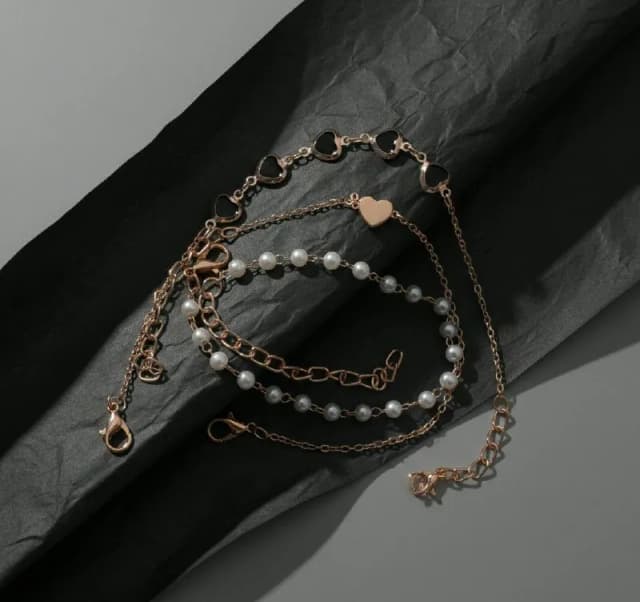 Rose Gold Pearl Heart Bracelet Set