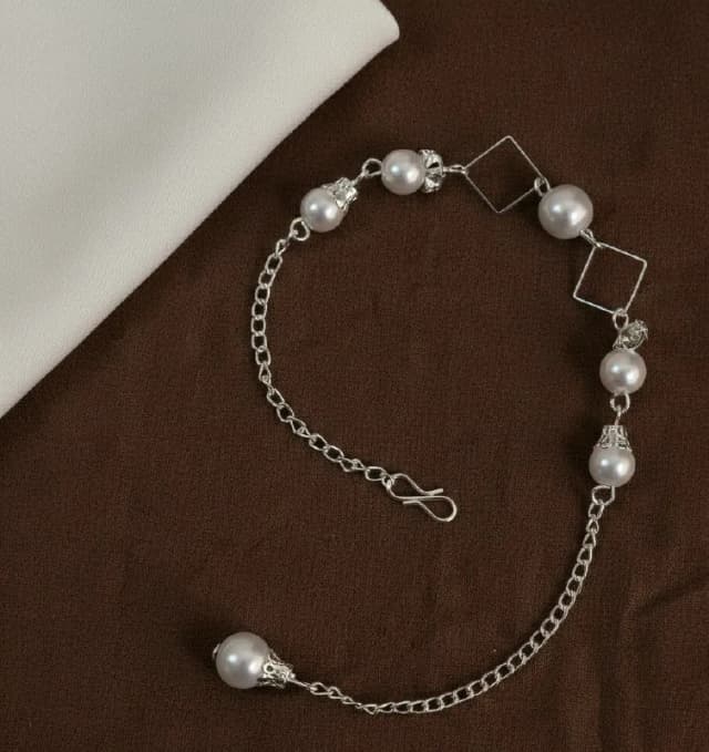 Silver Pearl Diamond Link Bracelet