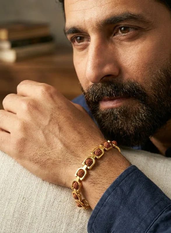 Gold Rudraksha Bead Mens Bracelet
