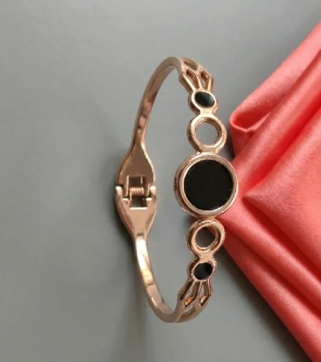 Rose Gold Black Disc Kada Bracelet