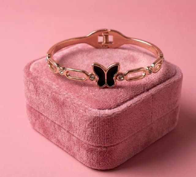 Rose Gold Black Butterfly Kada Bracelet