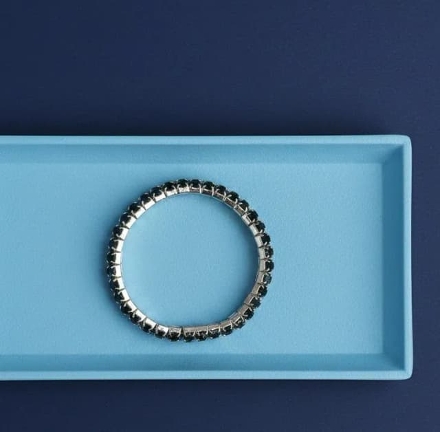 Silver Black Stone Stretch Bracelet