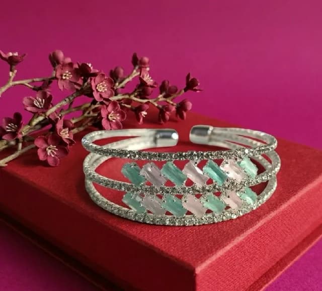 Silver Mint Crystal Kada Bracelet
