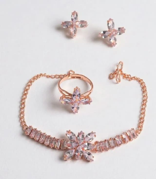 Rose Gold Marquise Floral Bracelet Set