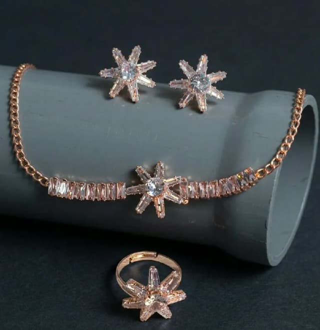 Rose Gold Starburst Crystal Bracelet Set