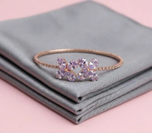 Rose Gold Lilac Flower Cuff Bracelet