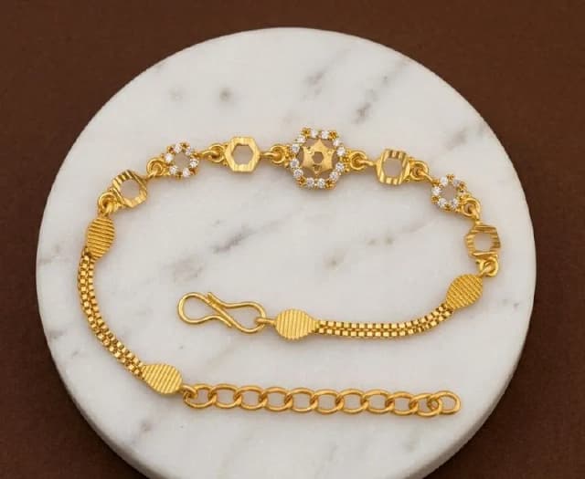 Gold White Stone Floral Link Bracelet