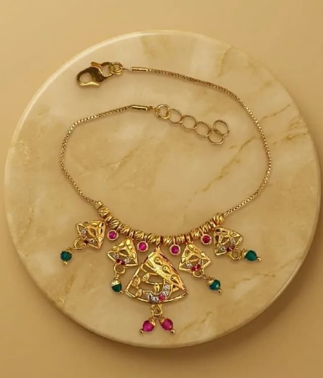 Gold Temple Fan Charm Bracelet
