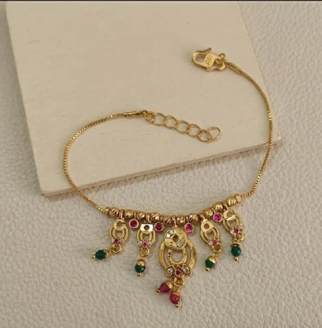 Gold Ruby Green Bead Charm Bracelet