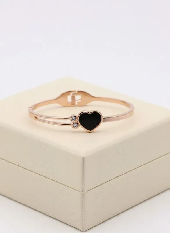 Rose Gold Black Heart Kada Bracelet