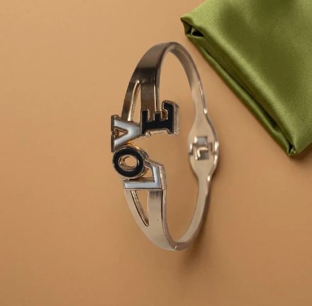 Silver Enamel Love Kada Bracelet