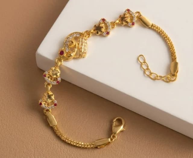 Gold Ruby Heart Link Bracelet