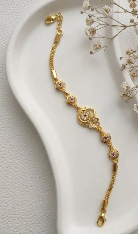 Gold Hexagon Link Ruby Bracelet
