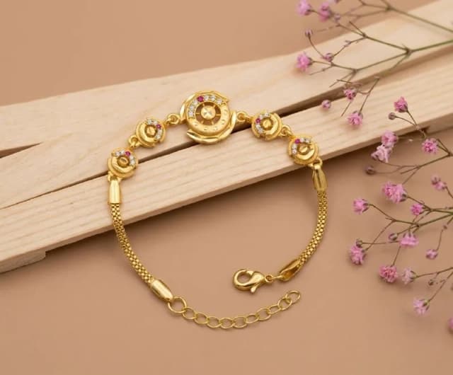 Gold Rosette Ruby Medallion Bracelet