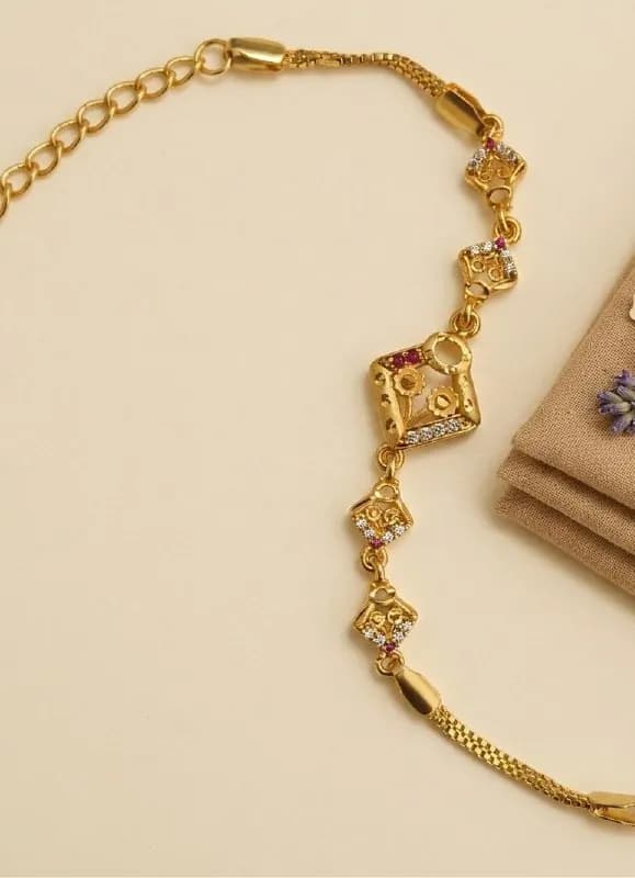 Gold Square Floral Ruby Bracelet