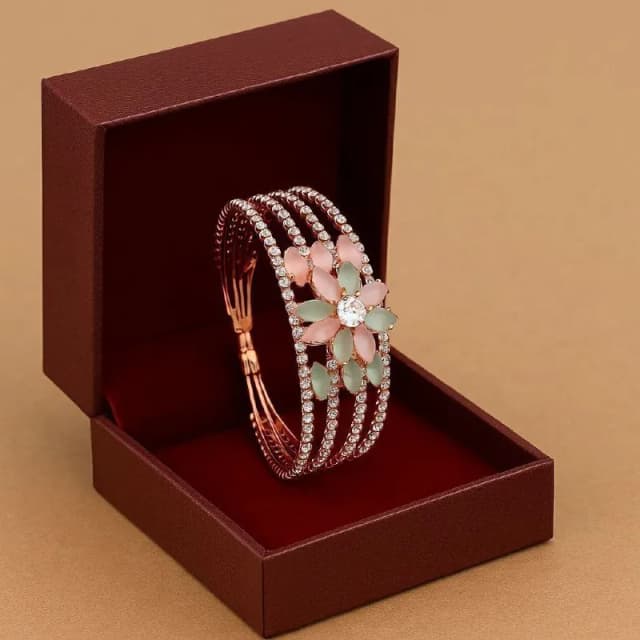 Rose Gold Pastel Flower Cuff Bracelet