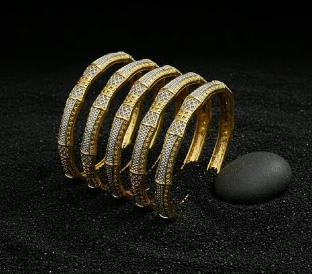 Gold Silver Lattice Pattern Bangles