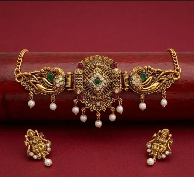 Antique Gold Peacock Temple Choker Set