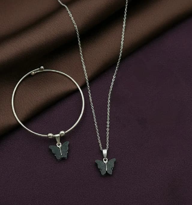 Silver Black Butterfly Chain Bracelet Combo