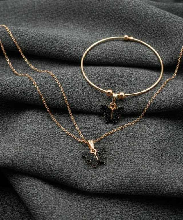 Rose Gold Black Butterfly Chain Combo