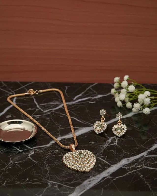 Rose Gold Crystal Heart Pendant Set