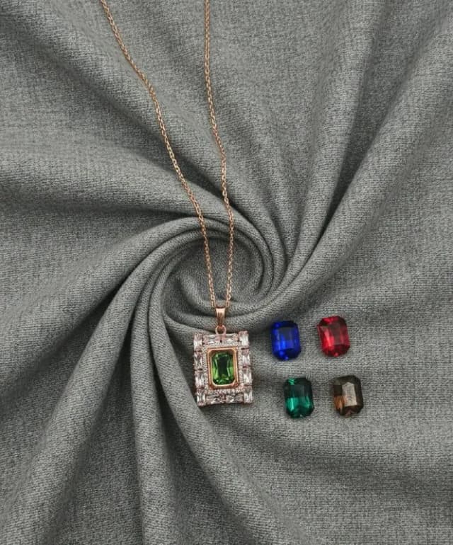 Rose Gold Green Stone Rectangle Pendant