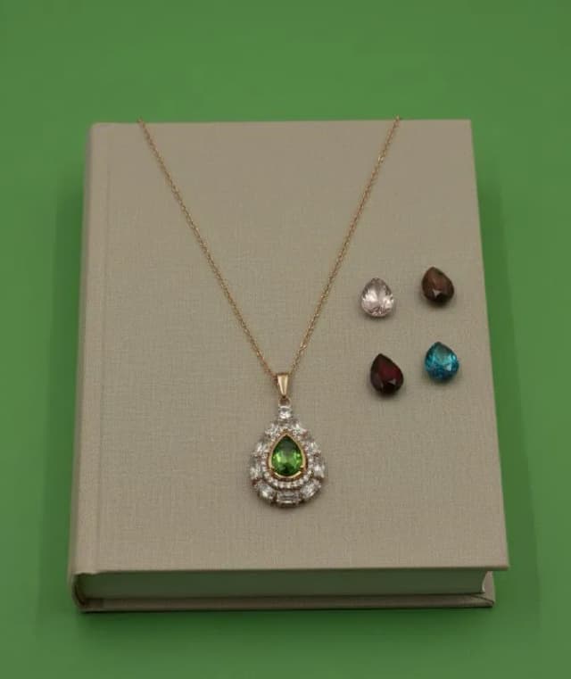 Rose Gold Green Teardrop Pendant Chain