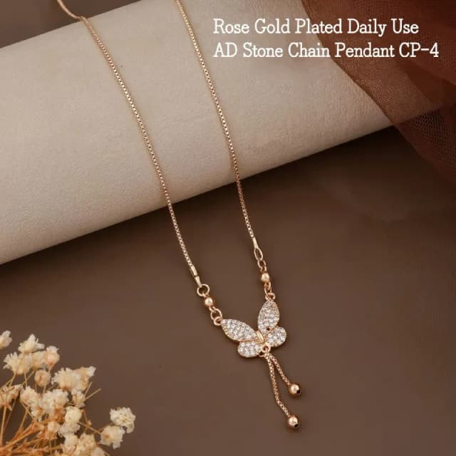 Rose Gold Crystal Butterfly Pendant Chain