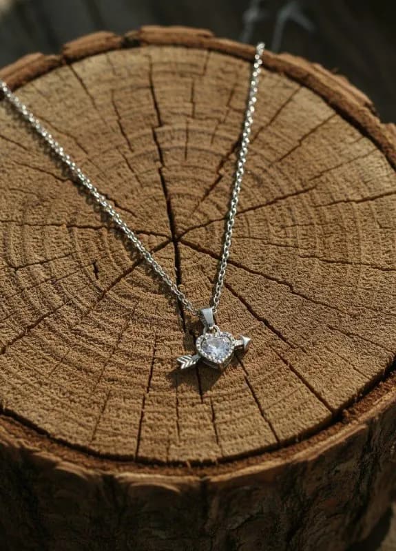 Silver Heart Arrow Solitaire Pendant Chain