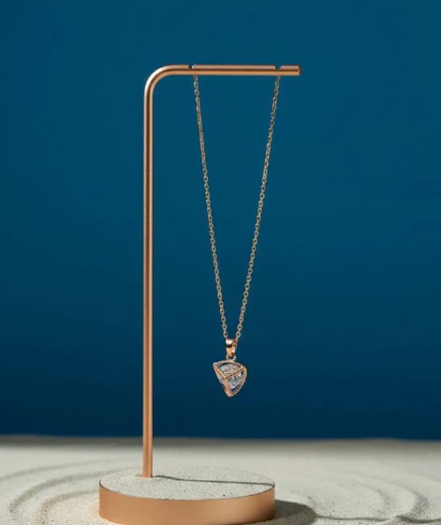 Rose Gold Triangle Solitaire Pendant Chain