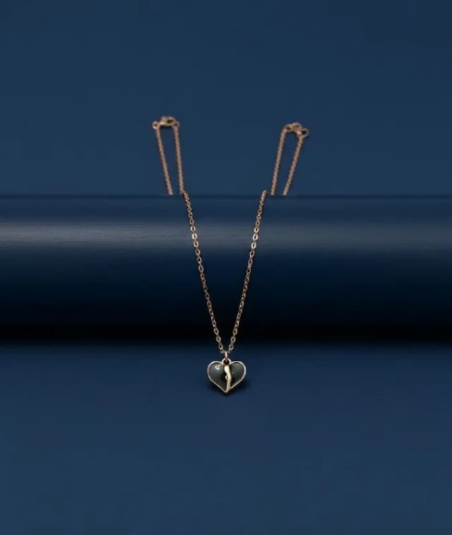 Rose Gold Black Enamel Heart Pendant