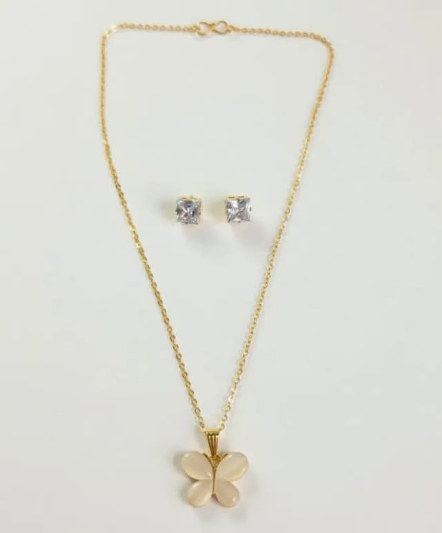 Gold Blush Opal Butterfly Pendant Set