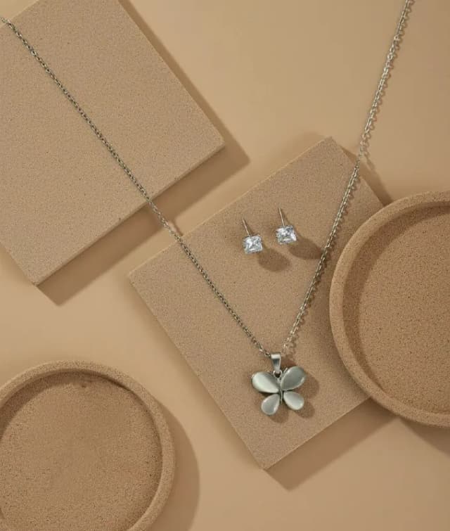 Silver Sage Opal Butterfly Pendant Set