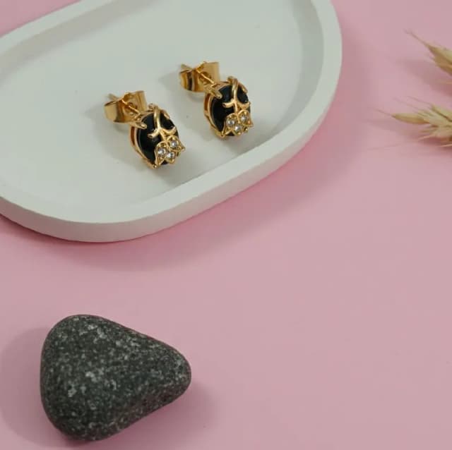 Gold Enamel Tulip Bud Stud Earrings