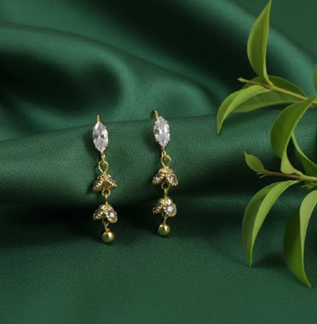 Gold Crystal Double Jhumka Drop Earrings