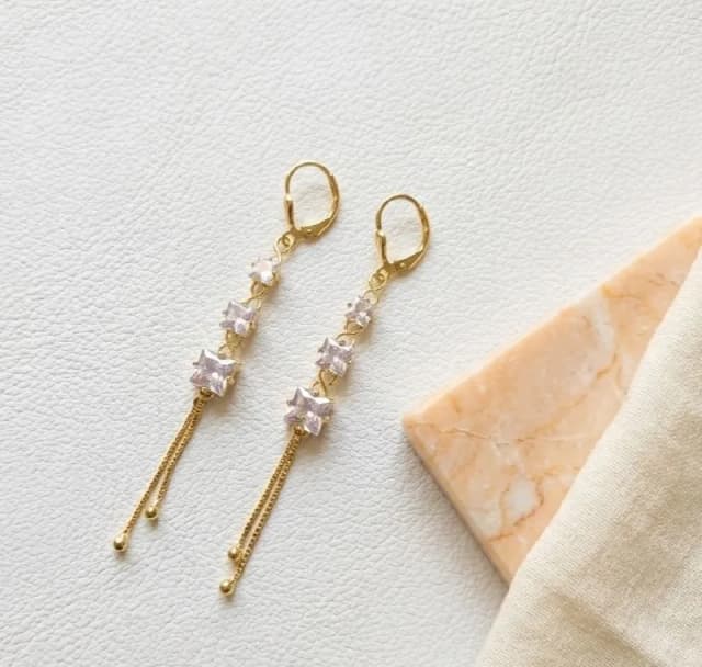 Gold Graduated Crystal Long Drop Earrings