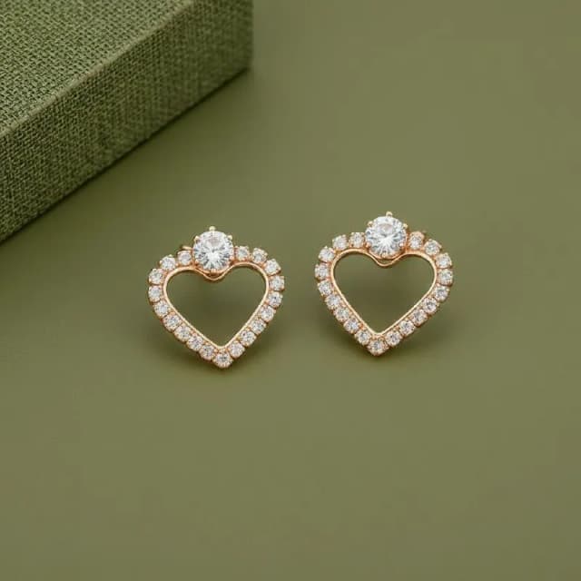 Rose Gold Crystal Open Heart Studs