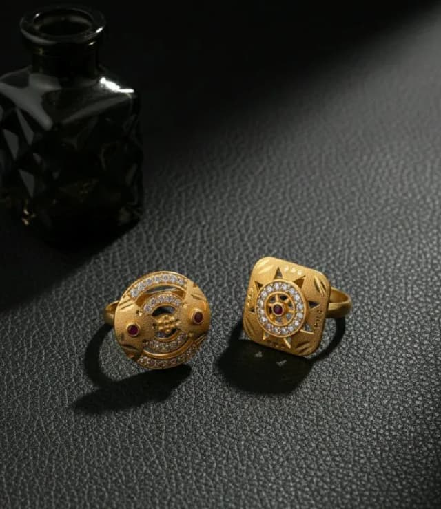 Gold Ruby And White Stone Rings
