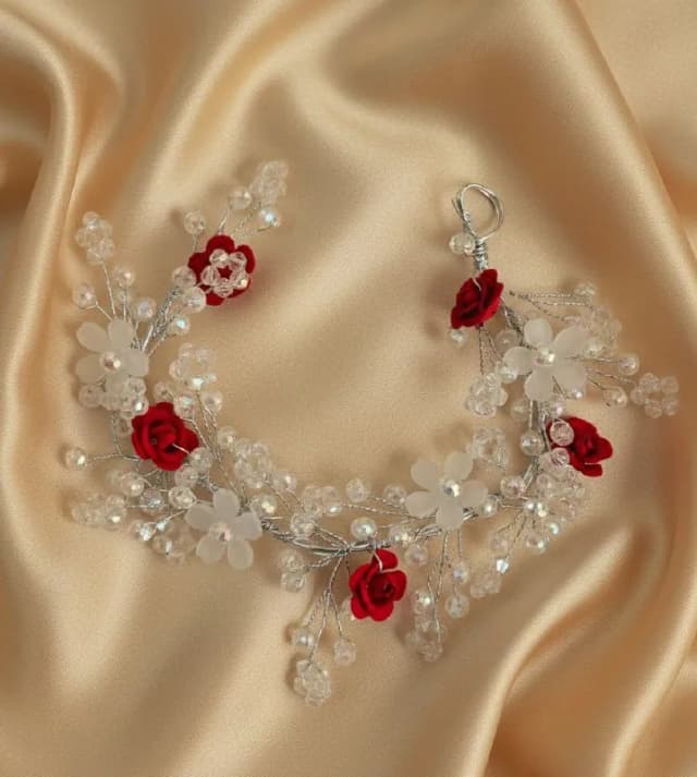 Red Rose And Crystal Hair Clip