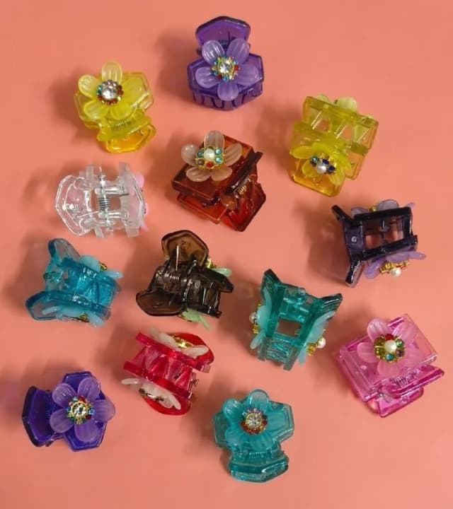 Translucent Rainbow Flower Mini Claw Clips