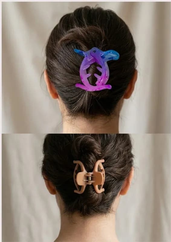 Blue Pink Marble Print Claw Clip