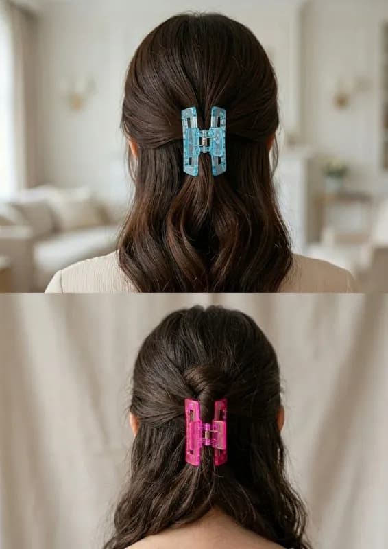 Turquoise Pink Glitter Rectangle Claw Clip